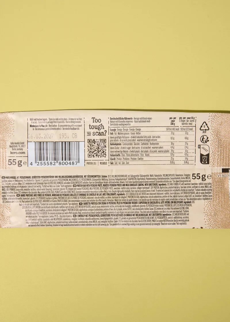 KoRo KoRo Protein Bar Deluxe Pistachio Butter | 3 x 55 g – Produktbild 5 von 5