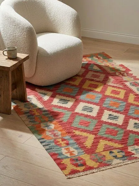 Rugtales Kelim Gashgai „Rugtales“ aus Schurwolle, Rosa, – Produktbild 1 von 4