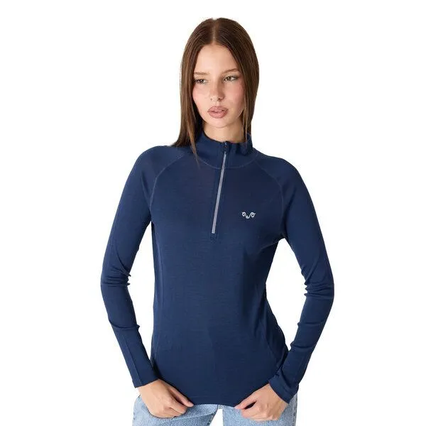 Woolona Woolona Merino Langarmshirt Damen - VEGA - 100% Merinowolle (Zip), Navy, – Produktbild 1 von 2