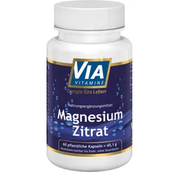 Via Vitamine Magnesiumzitrat, schneller wirksam, vegane Kapseln, 45,1 g – Produktbild 1 von 1
