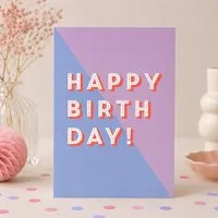 Bow & Hummingbird Bow & Hummingbird Karte zum Geburtstag „Happy Birthday“ – moderne Postkarte Geburtstag in Blau Lila mit Neon-Orange – Produktbild 1 von 1