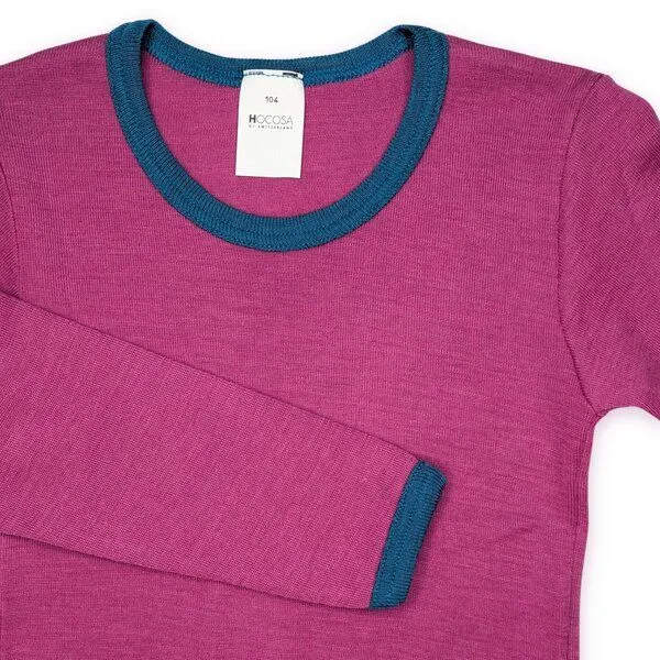 Hocosa Hocosa Kinder Langarm Shirt Wolle Seide, Fuchsia/meerblau, – Produktbild 2 von 2