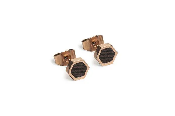 BeWooden BeWooden Hexagon Ohringe - Holz und Edelstahl Kombination, Rose, – Produktbild 2 von 4