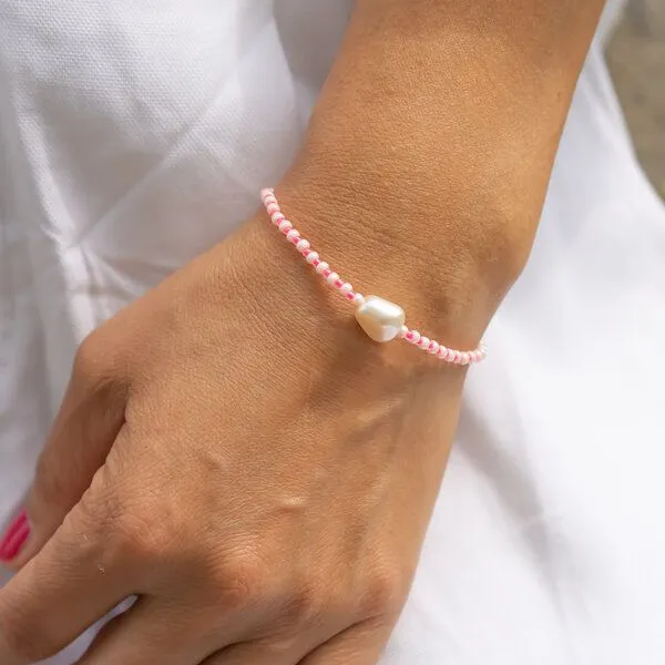 juni juni Sommer Perlenarmband Maui, Neon pink (rosa), – Produktbild 3 von 4