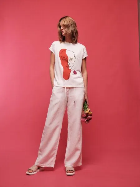 LANIUS LANIUS Statement Shirt "Female" aus Bio-Baumwolle, White/mango, – Produktbild 4 von 4