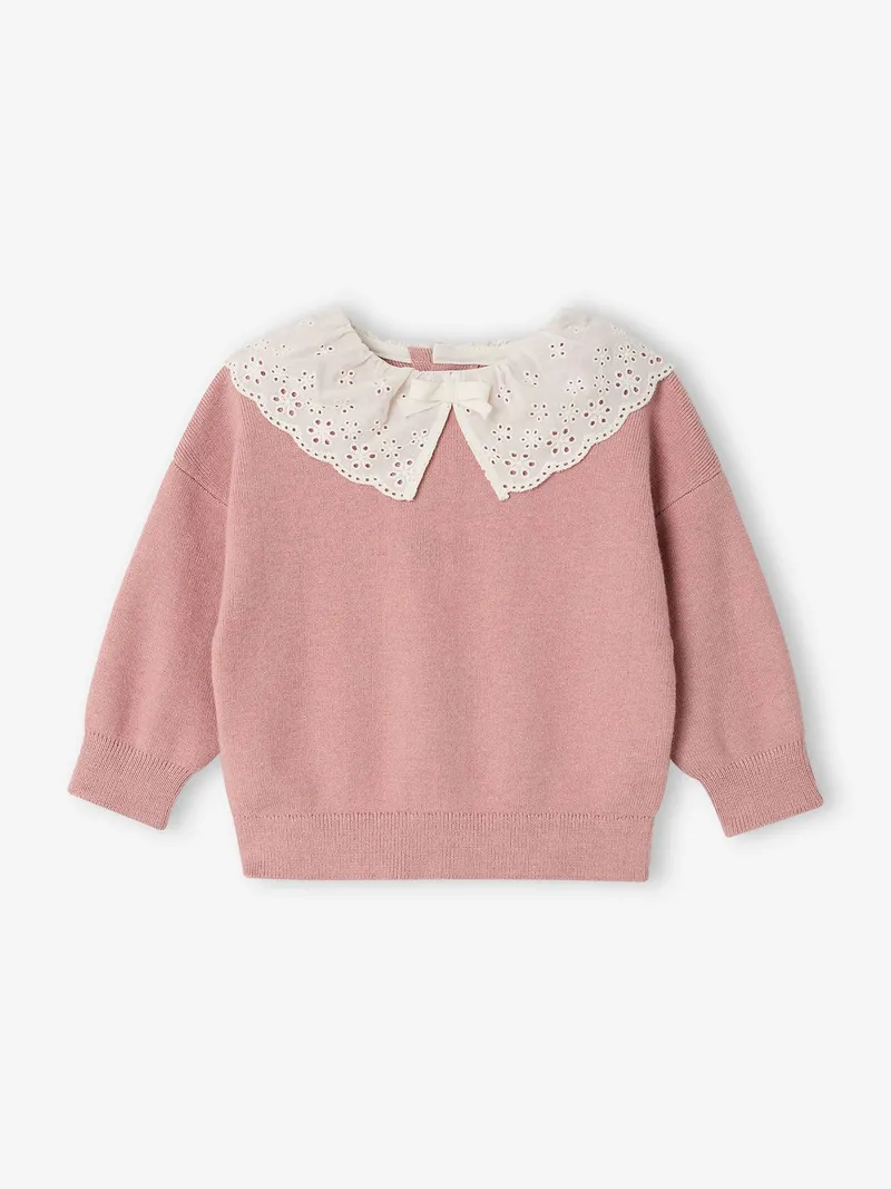 Vertbaudet Vertbaudet Baby Pullover mit Spitzenkragen personalisierbar, Malve, – Produktbild 1 von 3