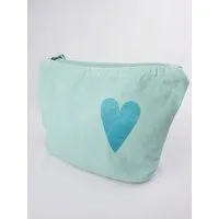 MelaDi Meladi Vintage Accessoire-Tasche aus Biobaumwolle - Blaues Herz auf Vintage-Türkis – Produktbild 1 von 1