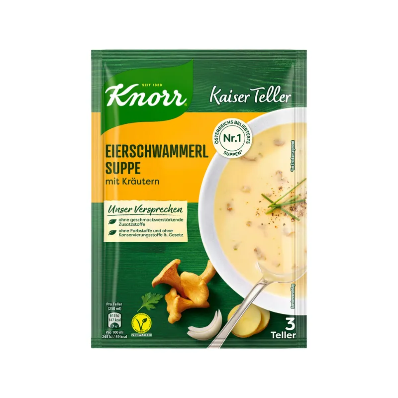Knorr Knorr Kaiser Teller Eierschwammerl-Suppe mit Kräutern, vegan, 3 Teller, 92g – Produktbild 1 von 1