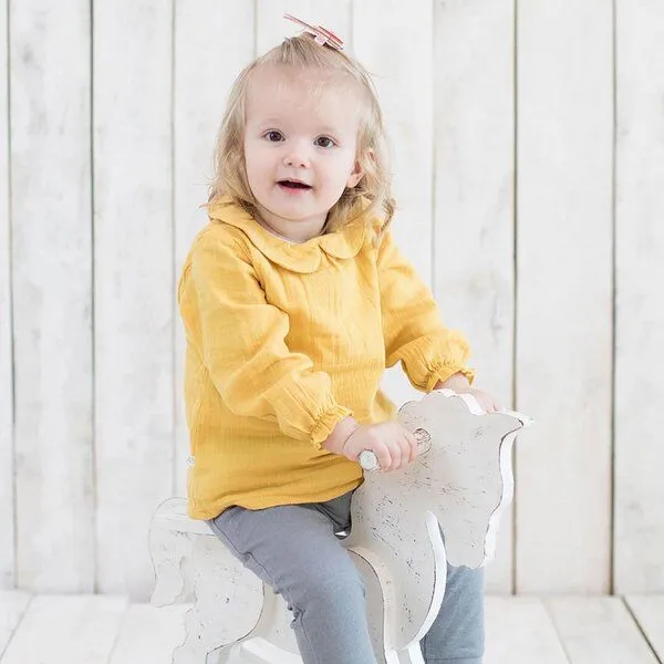 OrganicEra OrganicEra Bio Musselin Peter Pan Kragen Bodysuit Bluse, Senf, – Produktbild 2 von 3