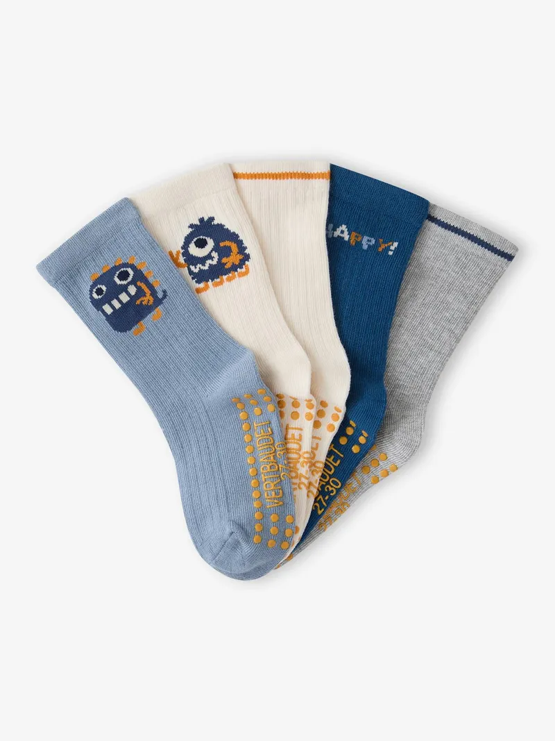 Vertbaudet 5er-Pack Kinder Stoppersocken Mini-Monster, Graublau, – Produktbild 2 von 2
