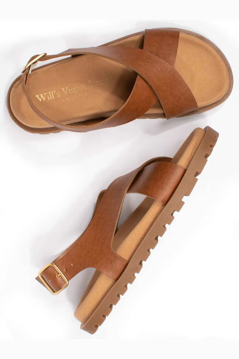 Will's Vegan Store Will's Vegan Store Damen vegan Sandalen Cross Over Fußbett Tan, Hellbraun, – Produktbild 1 von 2