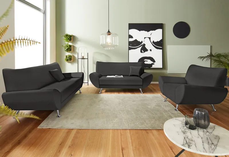 Home affaire Polstergarnitur Saltare elegant & komfortabel, 3-2-1, bequem, Designfuß, (3-tlg), Grau, – Produktbild 1 von 6