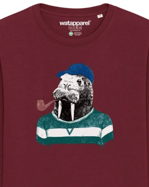 watapparel watapparel Sweatshirt Unisex Walross, Burgundy, – Produktbild 3 von 4