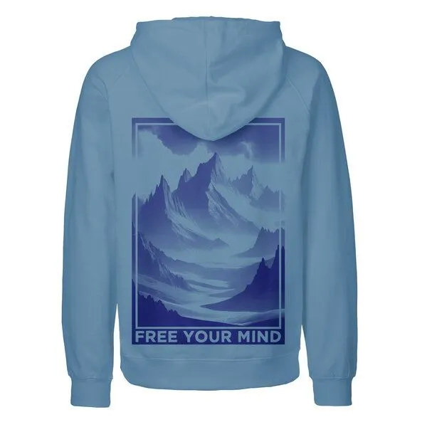 HANDGEDRUCKT HANDGEDRUCKT "Free Your Mind" Männer Hoody aus reiner Biobaumwolle (kbA), Indigo blau, – Produktbild 1 von 4