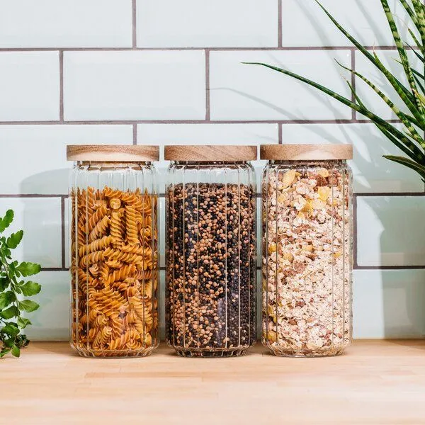 Econovo Econovo Vorratsgläser mit Holzdecke | 1000ml (Set 3-tlg.) | Kollektion Gemustert – Produktbild 2 von 4