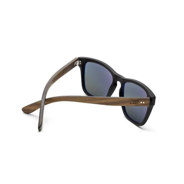 TAKE A SHOT TAKE A SHOT Holz Sonnenbrille Eckig für Herren im Sportlichen Design, Schwarz / walnuss / blau, – Produktbild 3 von 4