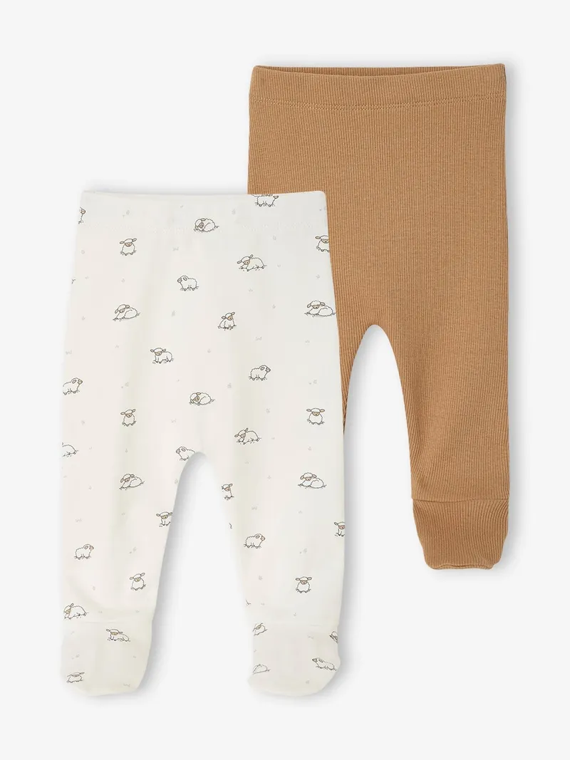 Vertbaudet Vertbaudet 2er-Pack Hosen mit Fuß Neugeborenen, Cappuccino, – Produktbild 1 von 4