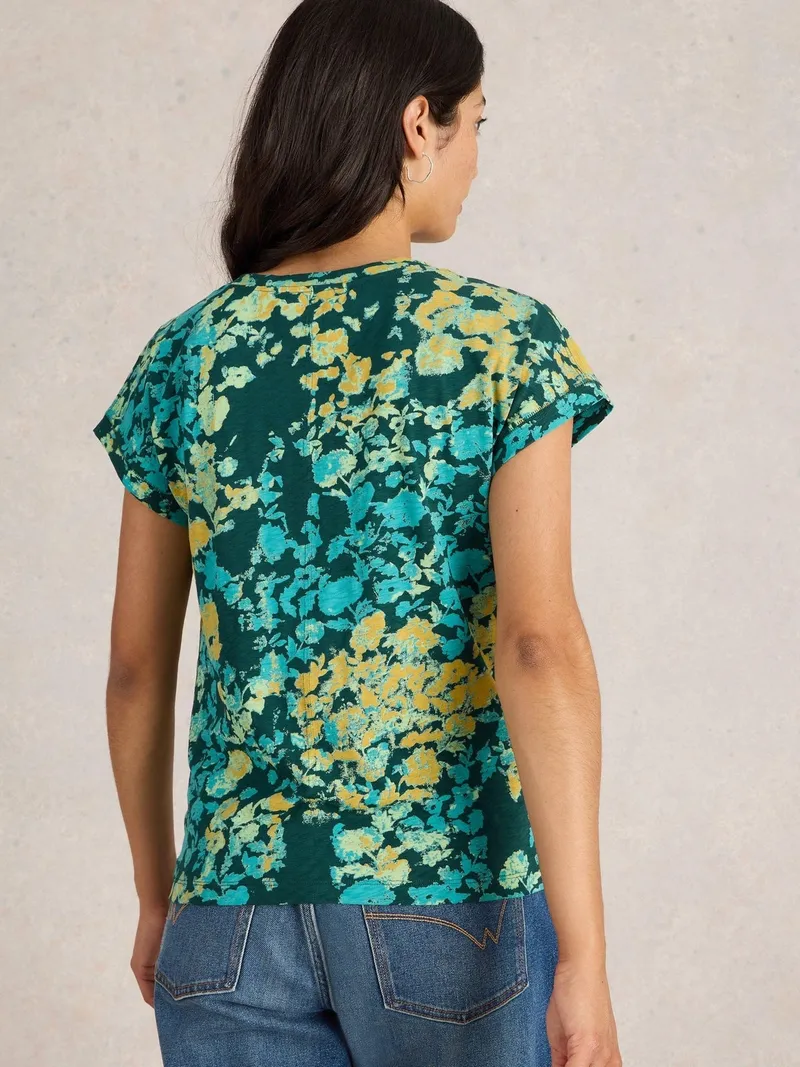 White Stuff T-Shirt Nelly mit Keilausschnitt - 34, Grün print, – Produktbild 4 von 4