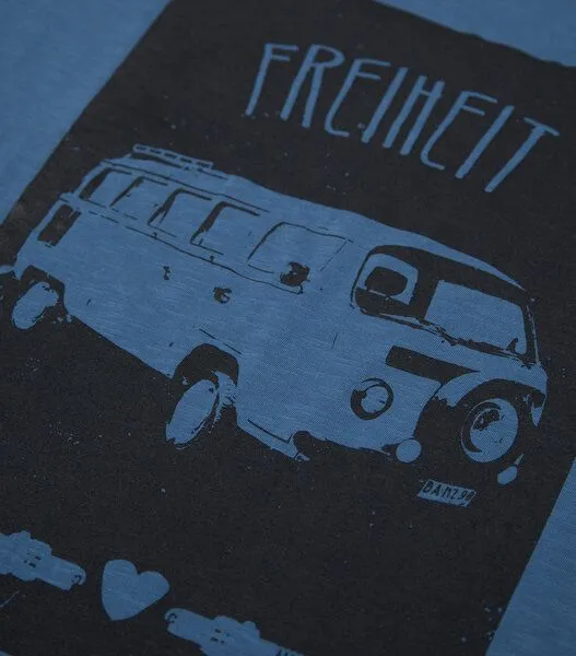 päfjes päfjes Bus Freiheit Vanlife - Fair gehandeltes Männer T-Shirt - Slub, Blau, – Produktbild 3 von 3