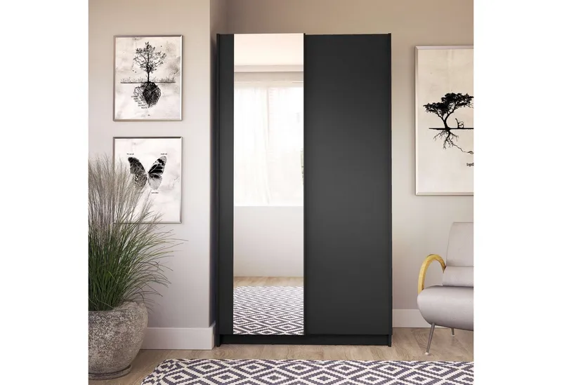 Home affaire Kleiderschrank Hildreth, Wäscheschrank, Schwebetüren, Versand nur 4,95?! mit Spiegel, FSC®-zertifizierter Holzwerkstoff, in 3 Breiten, Schwarz, – Produktbild 3 von 5
