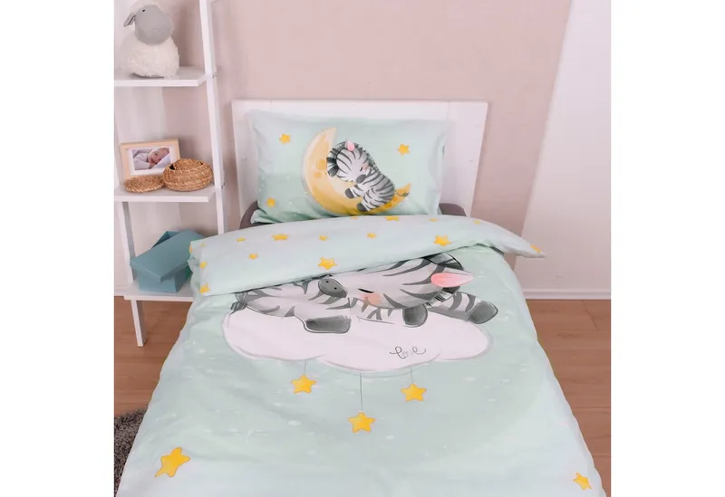 Baby Best Baby Best Babybettwäsche babybest Zebra, Renforcé, 2 teilig, mit liebevollem Motiv, Bunt|grün, – Produktbild 1 von 5