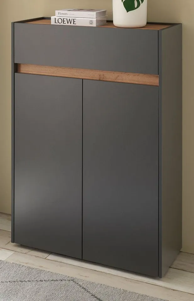 Furn.Design Schuhschrank Center (Flur Kommode in grau mit Wotan Eiche, 85 x 122 cm) mit viel Stauraum, Grau, – Produktbild 2 von 5