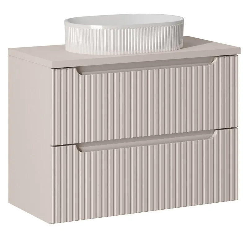 Lomadox Waschtischplatte NEWPORT-56-CASHMERE, Abdeckplatte, kaschmir, ca. 80x40cm, Beige|weiß, – Produktbild 3 von 3