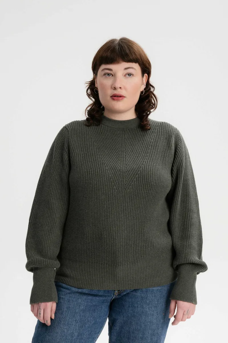 MELA MELA Damen vegan Strickpullover Gauri Grün Melange, Olivgrün, – Produktbild 2 von 2