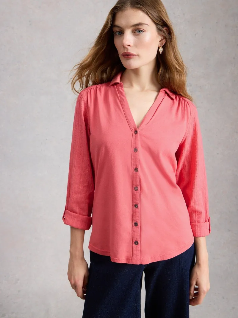 White Stuff Bluse Annie aus Material-Mix - 50, Mittelrosa, – Produktbild 3 von 4