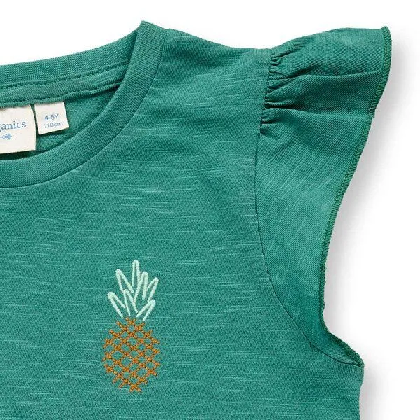 Sense Organics Sense Organics T-Shirt für Mädchen in smaragdgrün, Modell NANA, Ananasstickerei auf smaragdgrün, – Produktbild 2 von 2