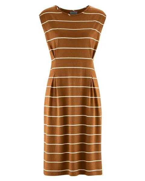 HempAge HempAge Gestreiftes Kleid Hanf/Biobaumwolle, Almond (braun), – Produktbild 1 von 4