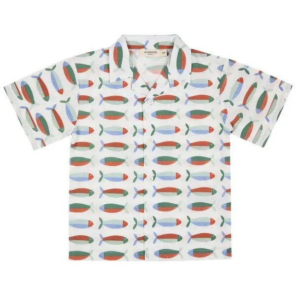 Pigeon by Organics for Kids Pigeon by Organics for Kids Kinder-Kurzarmhemd mit Aufdruck, Weiss-grün (mit fischaufdruck), – Produktbild 1 von 1