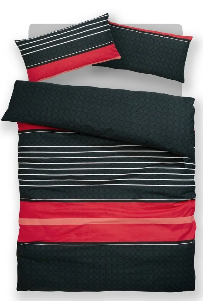 OTTO home Bettwäsche Circle in Gr. 135x200, 155x220 cm u.a. Bettwäsche-Set gestreift, Linon, 2 teilig, Bettwäsche aus Baumwolle mit Streifen-Design, moderne Bettwäsche, Rot, – Produktbild 6 von 6