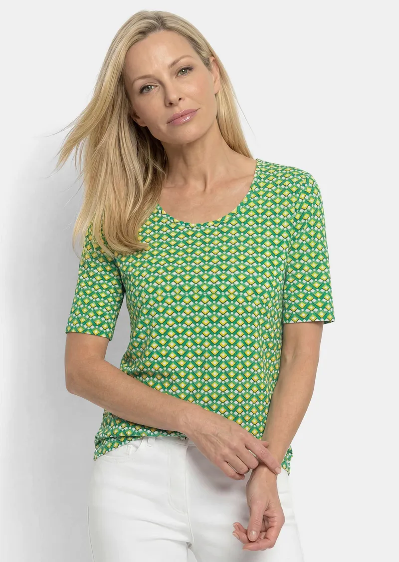 Goldner Viskoseshirt mit geometrischem Minimal-Print - grün / gemustert - Gr. 21 von Goldner Fashion, Grün, – Produktbild 1 von 3