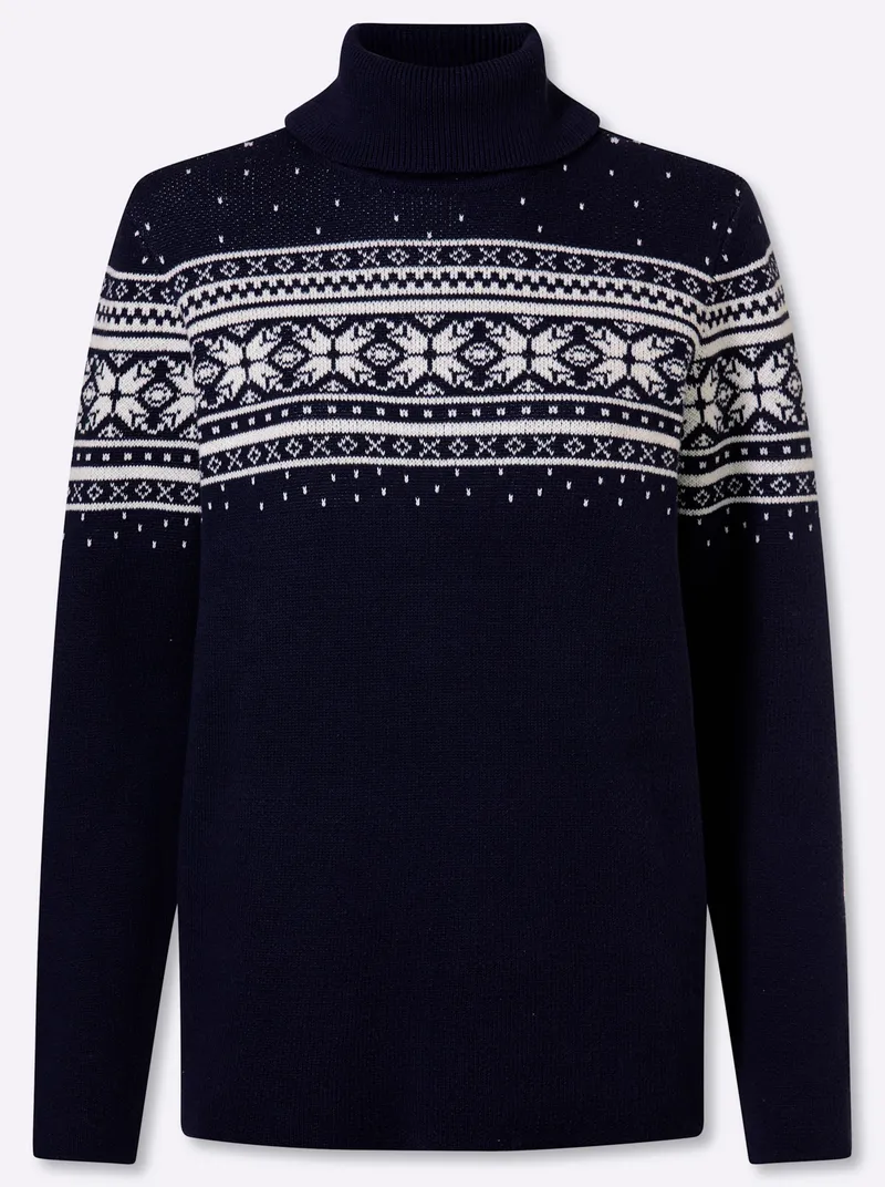 heine Jacquard-Pullover marine-ecru-gemustert, Marine-ecru-gemustert, – Produktbild 1 von 2