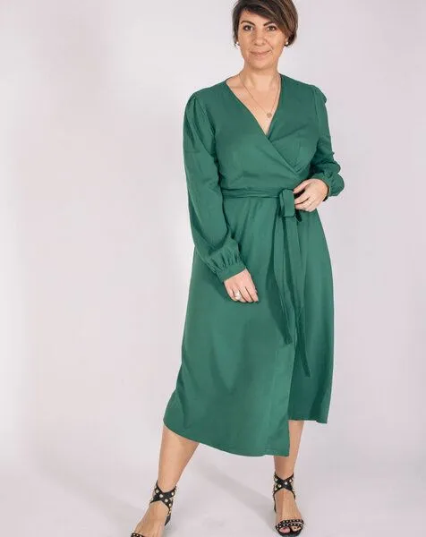 Aatise Aatise Wickelkleid mit Bischofsärmeln wadenlanger Rock Zovy, 100% EcoVero, Grün, – Produktbild 3 von 4