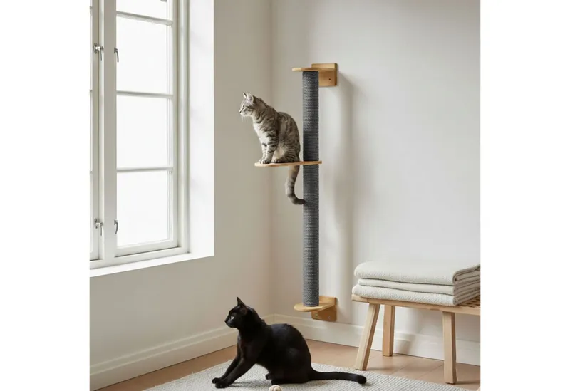 eyepower Kratzbaum zur Wandmontage - 102 cm Wandkratzbaum für Katzen mit 1 Bambus Plateau, Sisalstamm Wand - Katzenkratzbaum platzsparend - Kletterwand Katze, Grau, – Produktbild 3 von 5