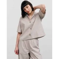 Rotholz Rotholz Cropped Bowling Shirt, Natur (beige stripe), – Produktbild 1 von 1