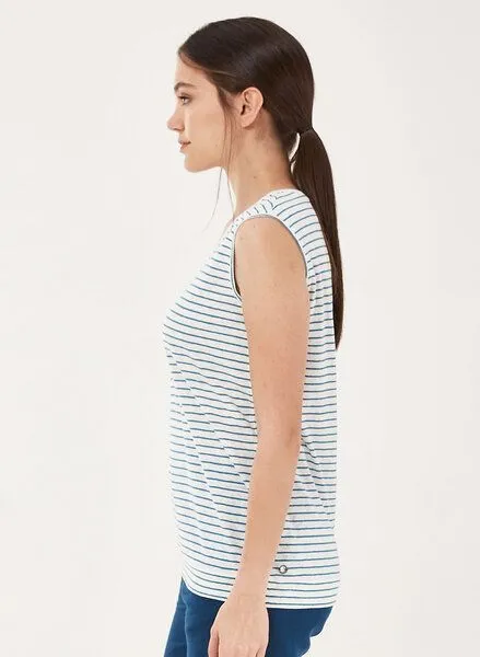 ORGANICATION ORGANICATION Top aus Leinen-Mix mit garngefärbtem Ringel-Dessin, White/ocean, – Produktbild 3 von 4