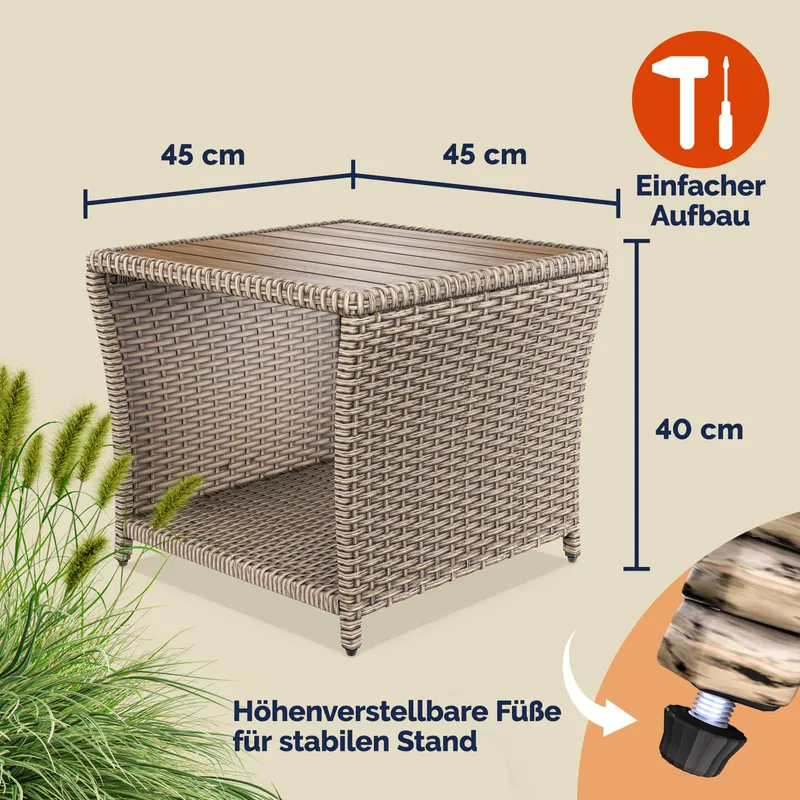 Casaria® Polyrattan Beistelltisch Creme 40x45x45cm Akazienholz – Produktbild 2 von 2