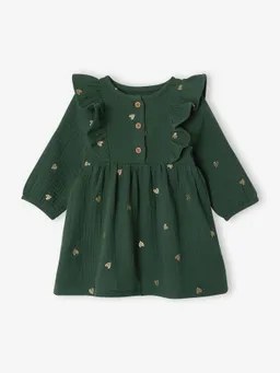 Vertbaudet Vertbaudet Baby Musselin-Kleid mit Volants und Glitzer-Herzenstickerei – Produktbild 1 von 1
