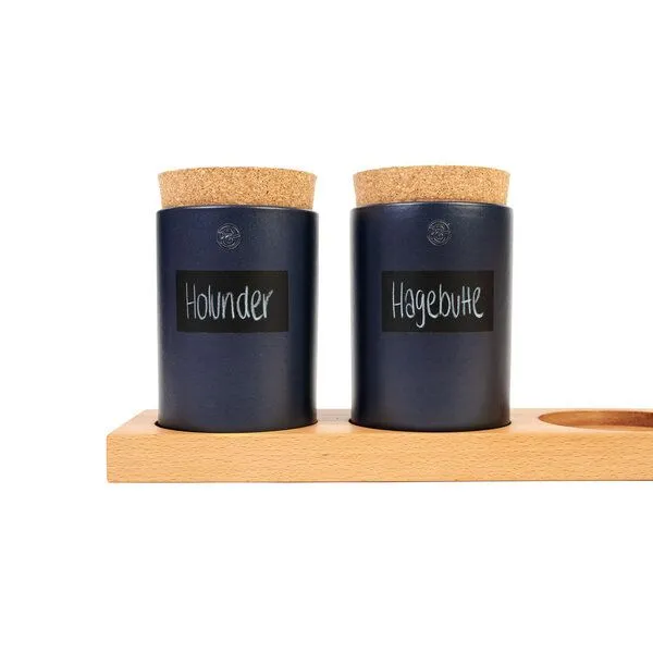 klotzaufklotz klotzaufklotz Vorratsdosenregal Buche, Nachtblaue dosen, – Produktbild 1 von 4