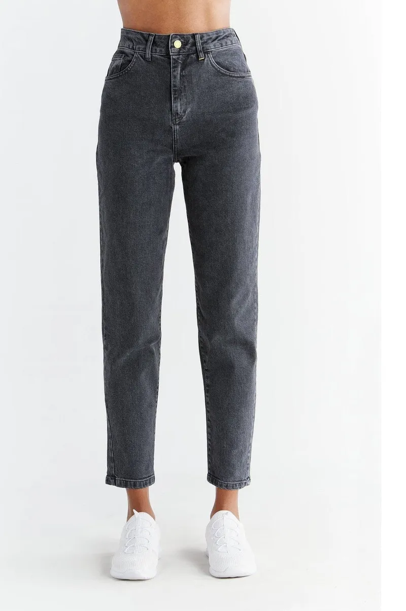 Evermind Evermind Damen vegan Jeans Mom Fit Carbon Gray, Dunkelgrau, – Produktbild 1 von 2