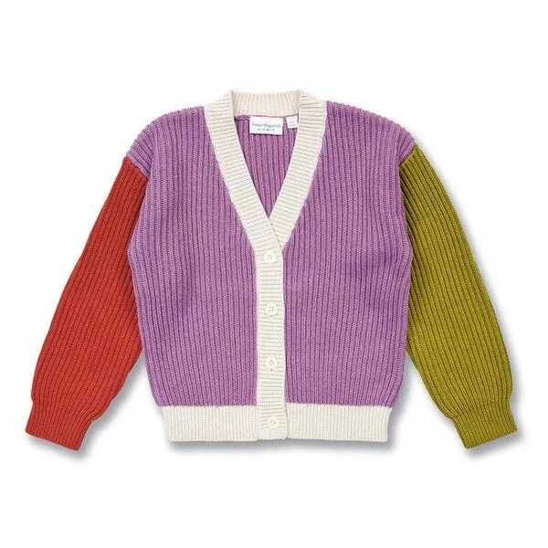 Sense Organics Sense Organics Kinder Strickjacke mit Colour-Blocking, Modell NUAKOO, Flieder-terrakotta-grüner tee melange, – Produktbild 1 von 4