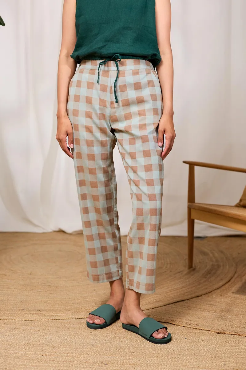 TWOTHIRDS TWOTHIRDS Damen vegan Hose Waikane Bicolour Checks, Beige, – Produktbild 1 von 2