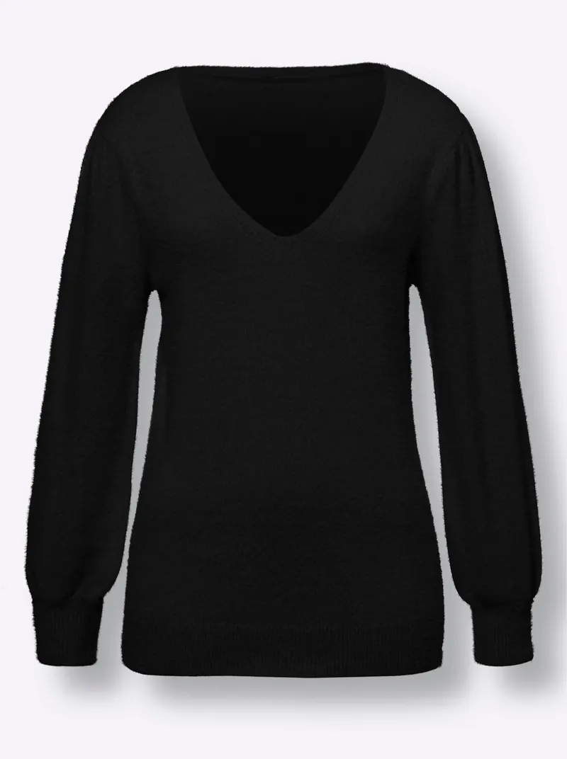 heine Langarm-Pullover schwarz, Schwarz, – Produktbild 1 von 2