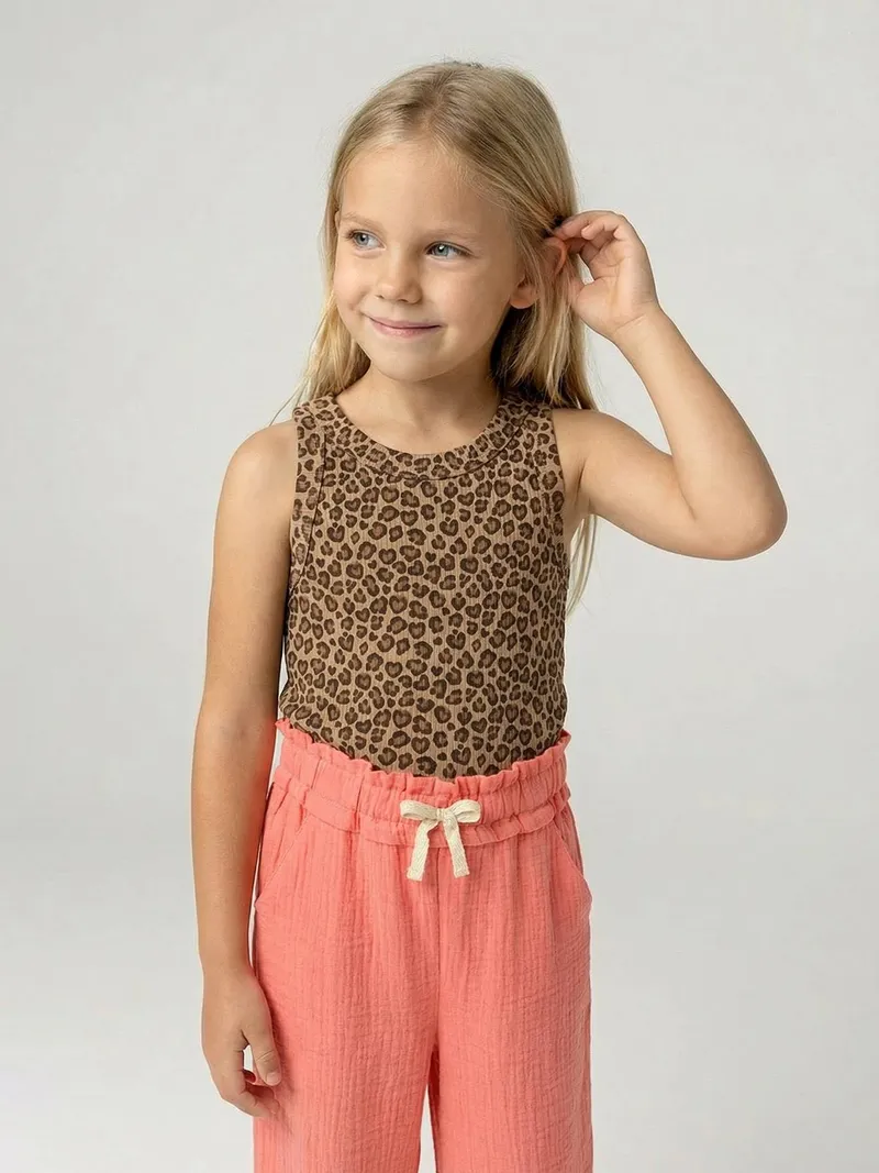 Vertbaudet Mädchen Trägertop aus Ripp leo, Beige leo, – Produktbild 2 von 3