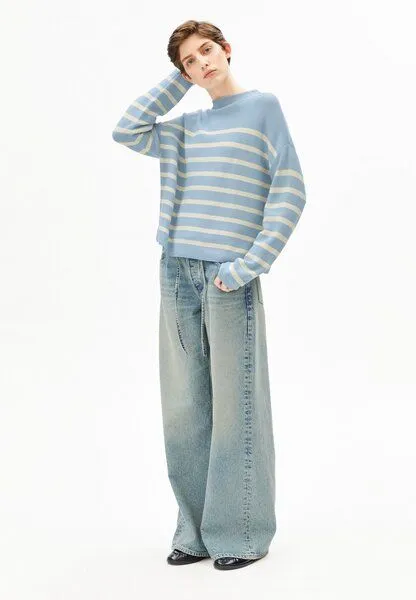 ARMEDANGELS ARMEDANGELS MERINAA STRIPES Damen Strickpullover aus Bio-Baumwolle, Blue glow-oatmilk, – Produktbild 4 von 4