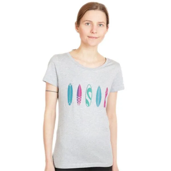 Spangeltangel Spangeltangel Damen T-Shirt „Surfboard“ eisblau meliert, für Frauen, bedruckt, Blau, – Produktbild 1 von 2