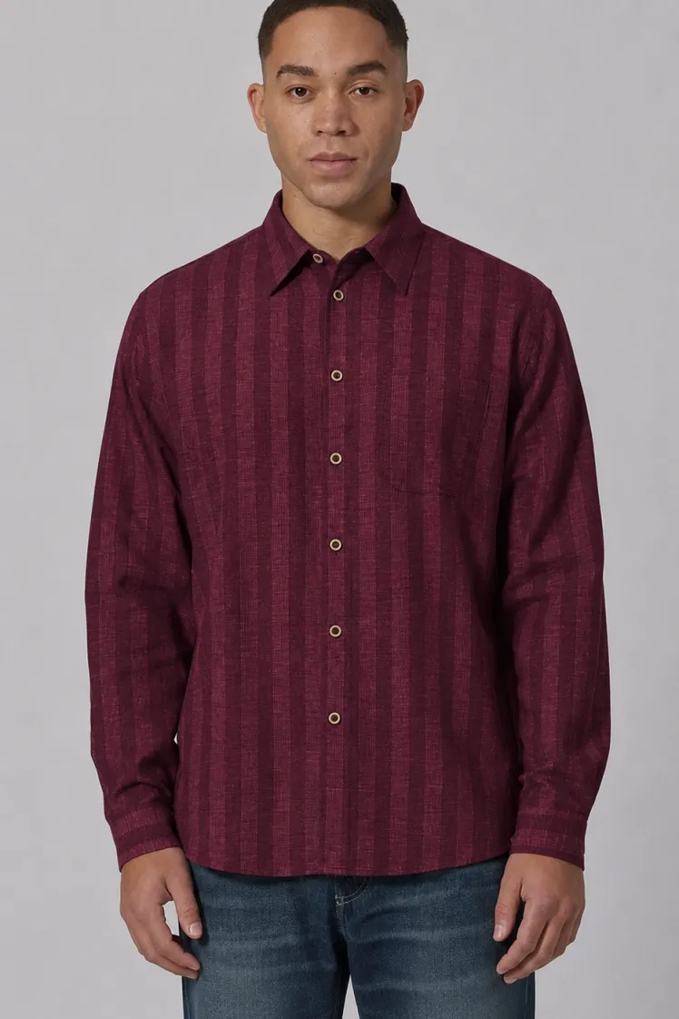 HempAge HempAge Herren vegan Hemd Gestreift Casual Hanf Baumwolle Weinrot, Rot, – Produktbild 2 von 2
